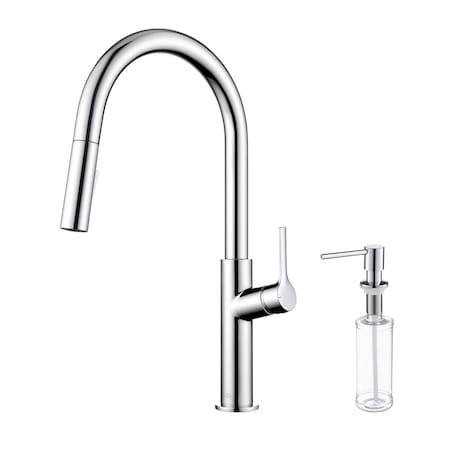 Kibi Fusion-T Single Handle Pull Down Kitchen Sink Faucet with Soap Dispenser - Chrome C-KKF2018CH-KSD100CH